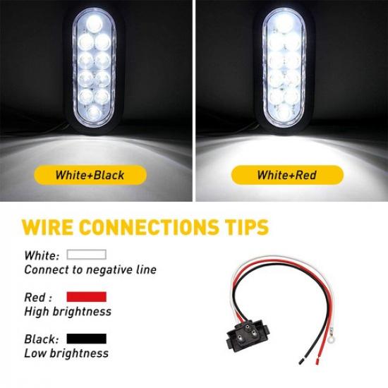 White 10 LED 6" Oval Trailer Truck Turn Stop Backup Tail Lights Flush Mount Lamp