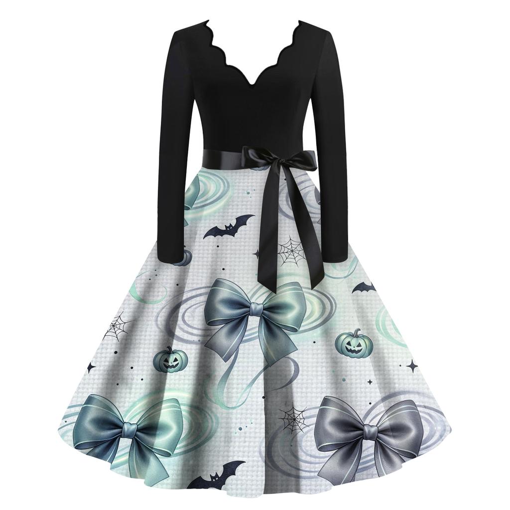 Women's Printed Maxi Dress for Halloween Theme Party, Costume Events and Night Out
