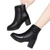 Damen Stiefeletten mit Blockabsatz, Fleecegefütterte Lederschuhe für den Winter, Mittelhoher Absatz, Weiches Leder, Ideal für Frauen mittleren Alters und Mütter