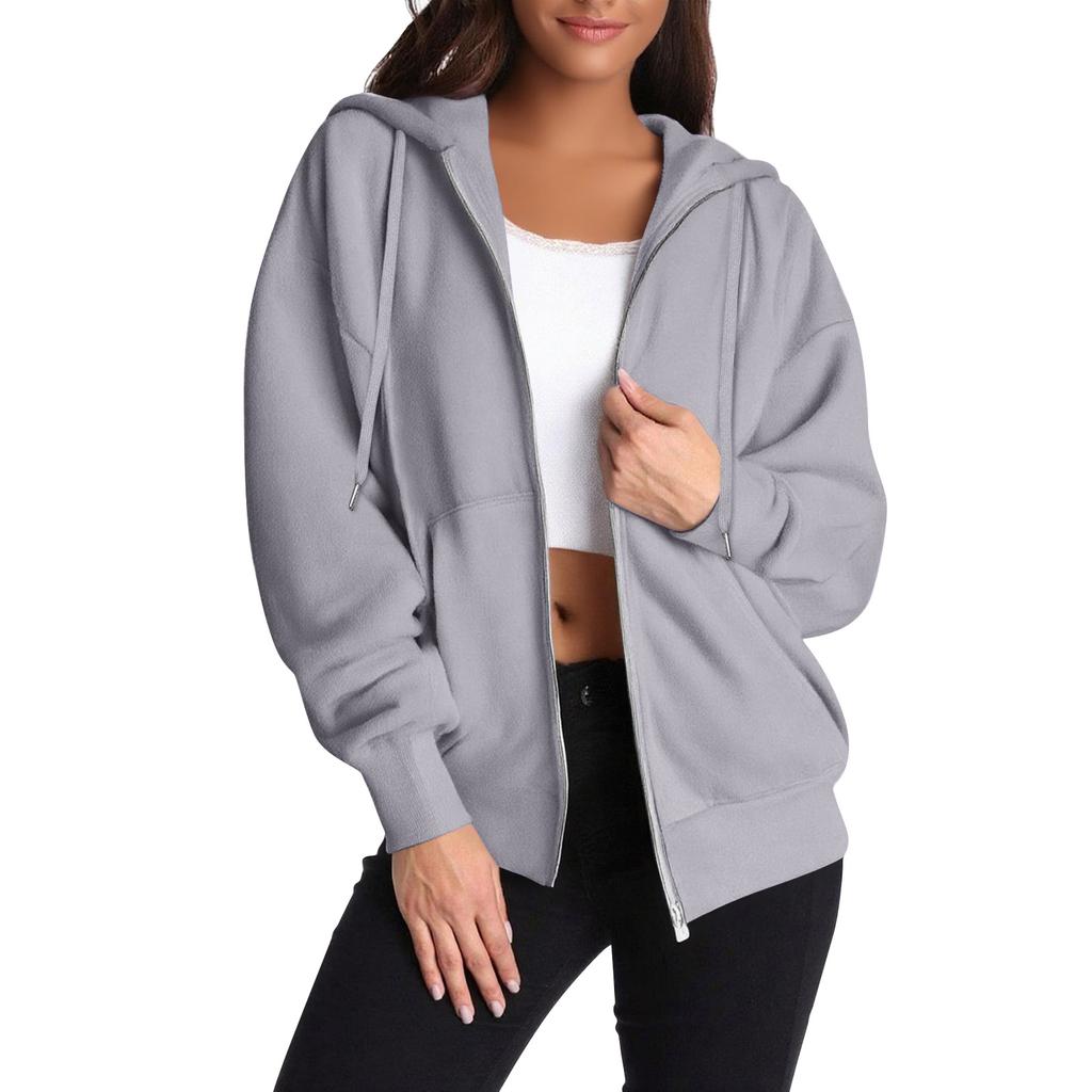 Women's Casual Zip Up Hoodie Sweatshirt with Pockets, Long Sleeve Lightweight Drawstring Hooded Jacket for Everyday Wear