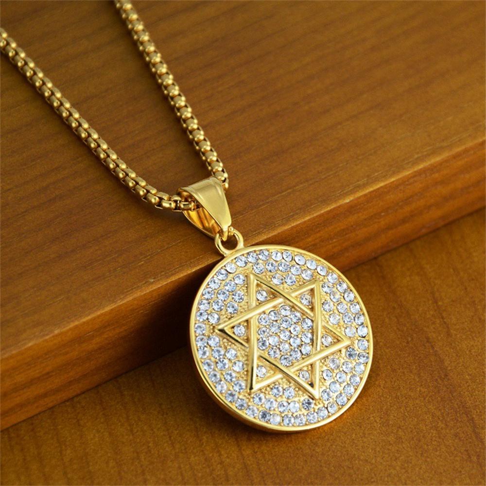 Hip Hop Iced Out Star of David Pendant Gold Color Stainless Steel Hexagram Necklaces For Men Women Jewish Jewelry Birthday Gift