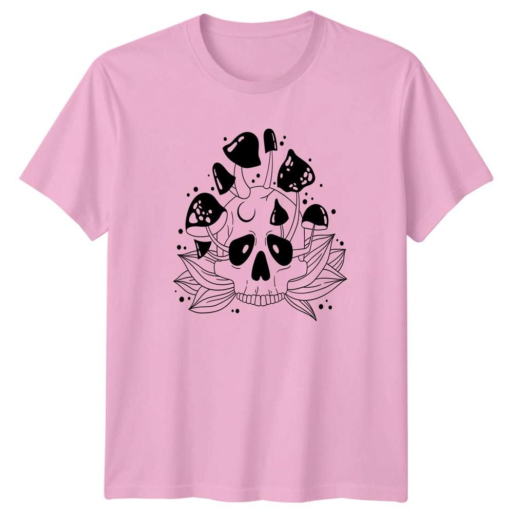 Mystical Mushroom Skull Crescent Moon Art TShirt Witchy Aesthetic Gothic Nature