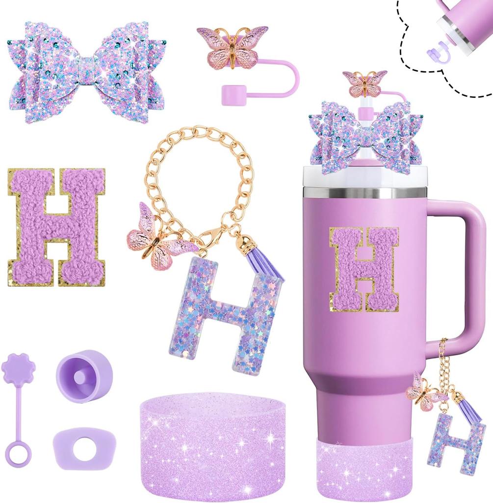 8pcs Cup Accessories Set for Stanley Cup 30oz 40oz Tumbler Straw Topper Cover, Boot, Spill Proof Stoppers, Handle Charms Sticker