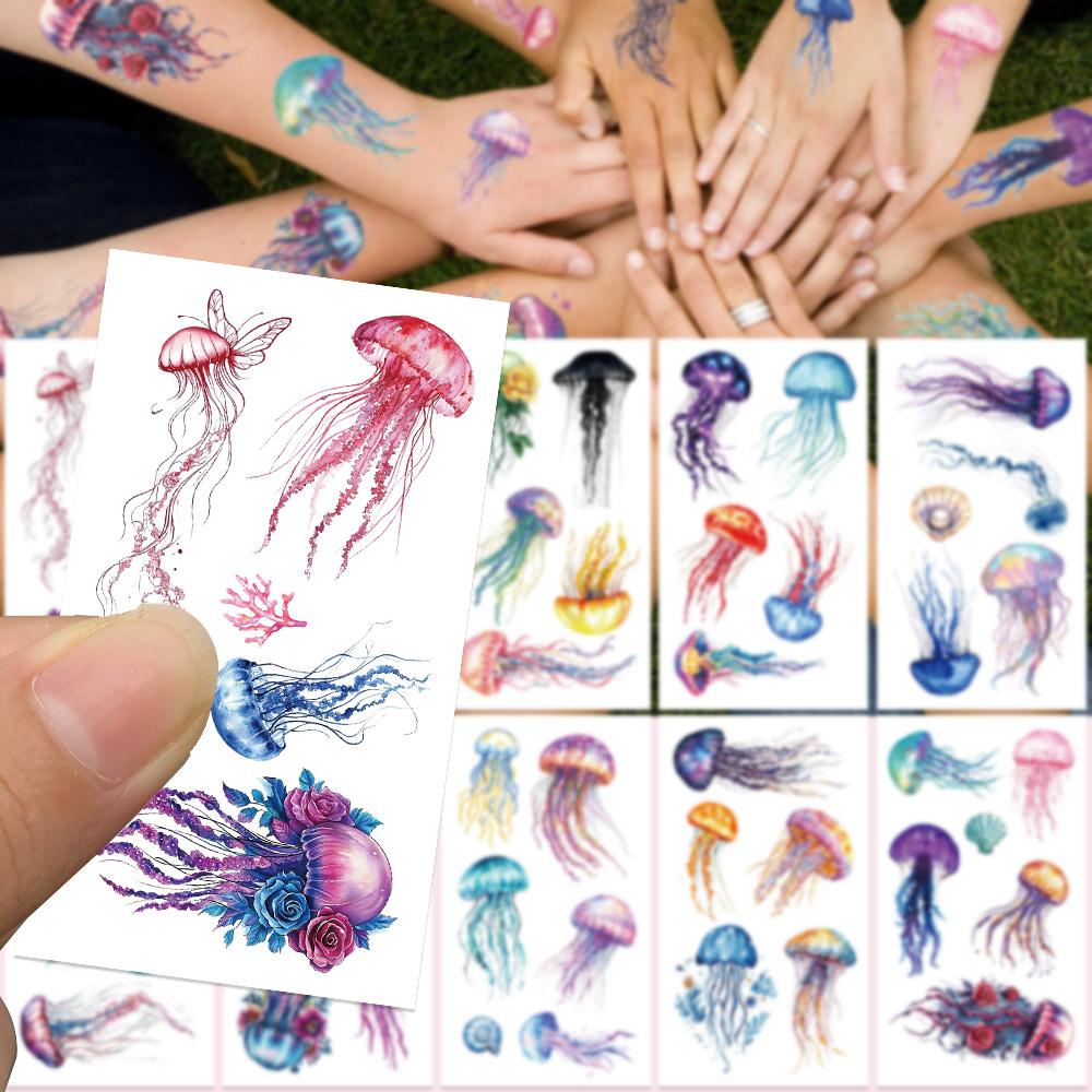 10sheets Colorful Jellyfish Tattoo Stickers For Arm Body Hand Temporary Waterproof Tattoo Stickers Kids Creative Party Gifts