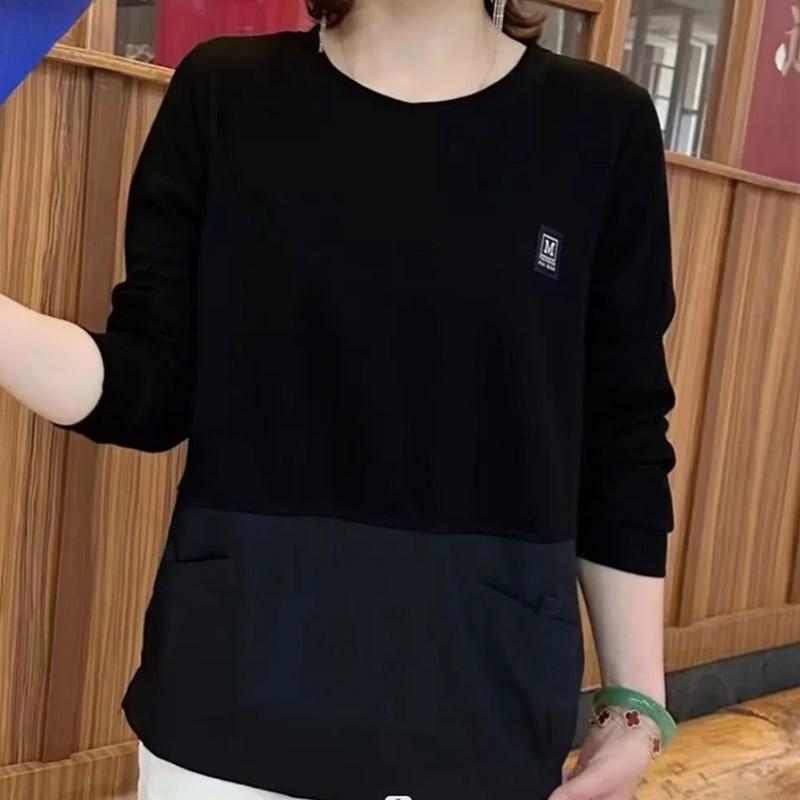 

Базовая футболка для мамы среднего возраста и модная футболка Новый стиль для женщин среднего и пожилого возраста Весенне-осенний повседневный свитшот 4XL