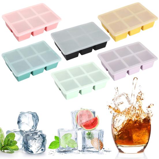 Ice Cube Mold 6/8 Grids Silicone Ice Making Tray Easy Release Large Square Cube Mold for Home Kitchen