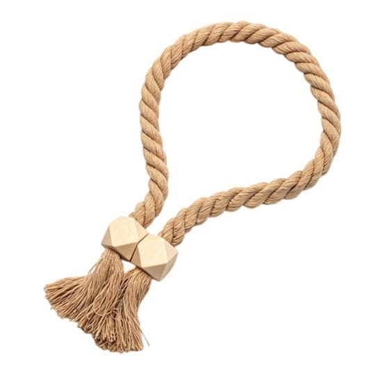 1Pc Boho Magnetic Curtain Tieback, Twisted Rope Wooden Bead Curtain Holders, Decorative Drapery Holdbacks for Bedroom Living Room