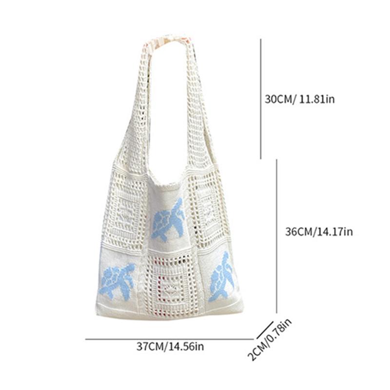Yogodlns Nová háčkovaná taška, Kabelka s velkou kapacitou, Vyšívaná háčkovaná taška s výpletem, Korejská háčkovaná denní kabelka