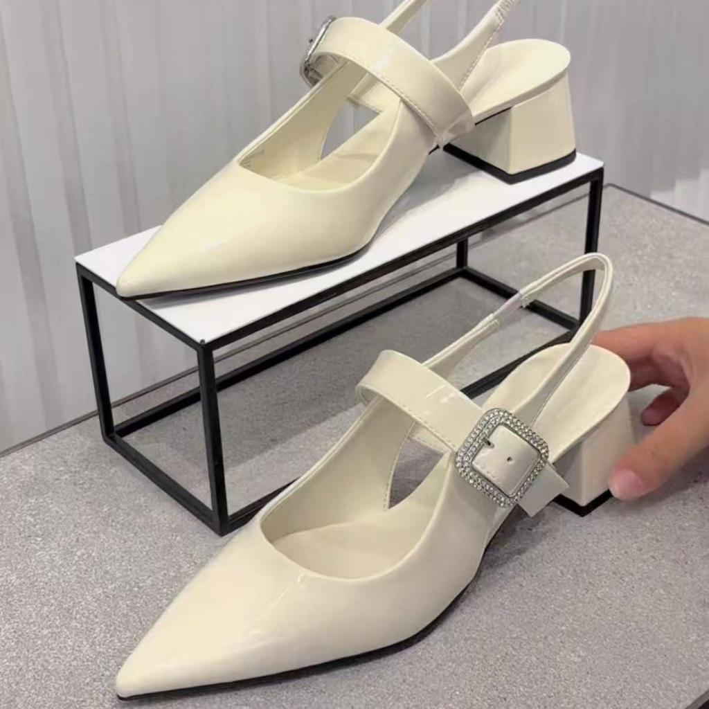 In Stock: CHENGMAIZU Autumn Rhinestone Pointed-Toe High Heel Shoes, Back Strap, Closed Toe, Women's Style K-0231