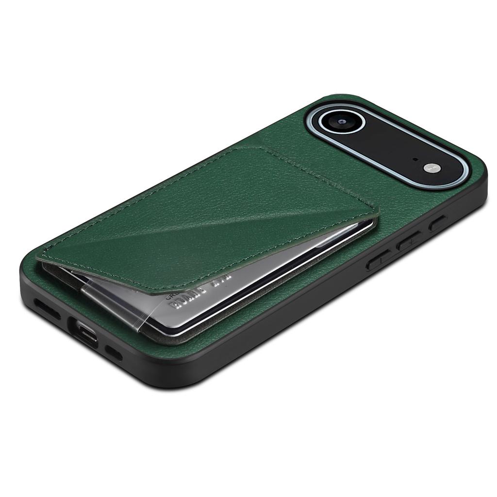 For iPhone 17 Air Case Card Holder Kickstand Calf Textured Leather+PC+TPU Phone Cover