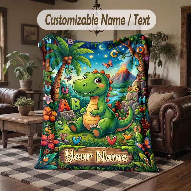 Desert Roses Cacti Theme Throw Blanket Custom Name Text Personalized Blanket Soft Cozy Blanket for Home Sofa Bed