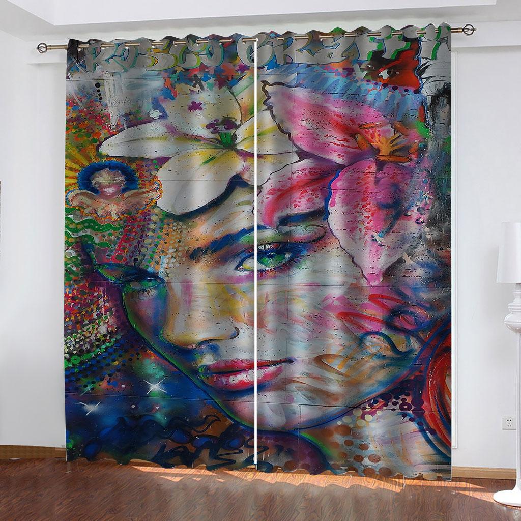 HUANZHUANG Curtain for Kids Room Multicoloured and Gorgeous Print Bedroom Set, Curtains for Living Room Window Treatment Drapes