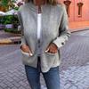 Women's Fashionable Solid Color Long Sleeved Stand Up Collar Zipper Loose Pocket Jacket Casual Jacket