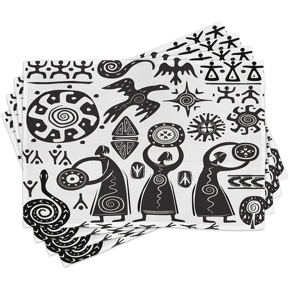 

Set of 4 Prehistoric Place Mats - Dancing Shaman Eagle, Sun & Snake Design - Washable Polyester Fabric Placemats for Dining Tabl 30x45cm-4PC