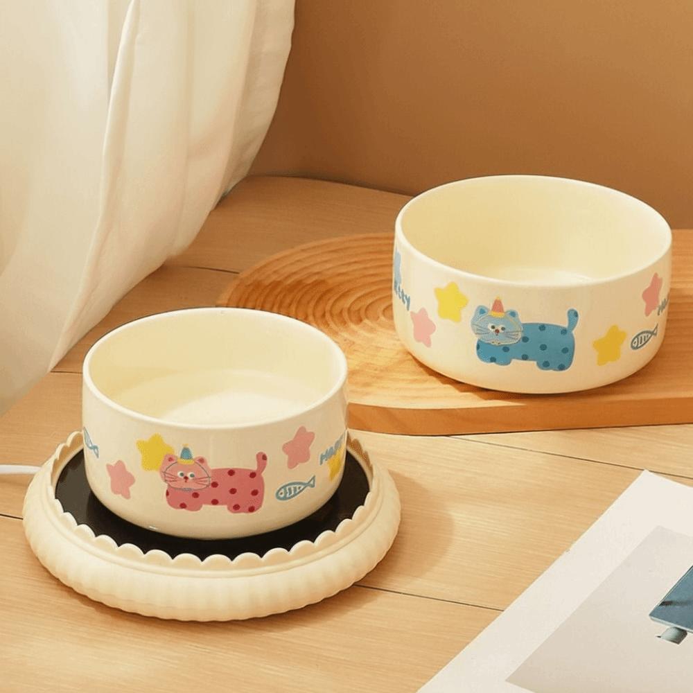 Cartoon Heated Pet Water Dispenser Ceramics Intelligent Cat Heating Bowl Quiet Constant Temperatur Heated Dog Water Bowl Winter