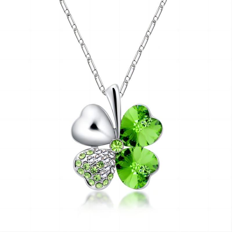 Crystal 4 Four Leaf Leaves Clover Pendant Necklaces Lover Birthday Gift Quality Fashion Jewelry Charm Girl