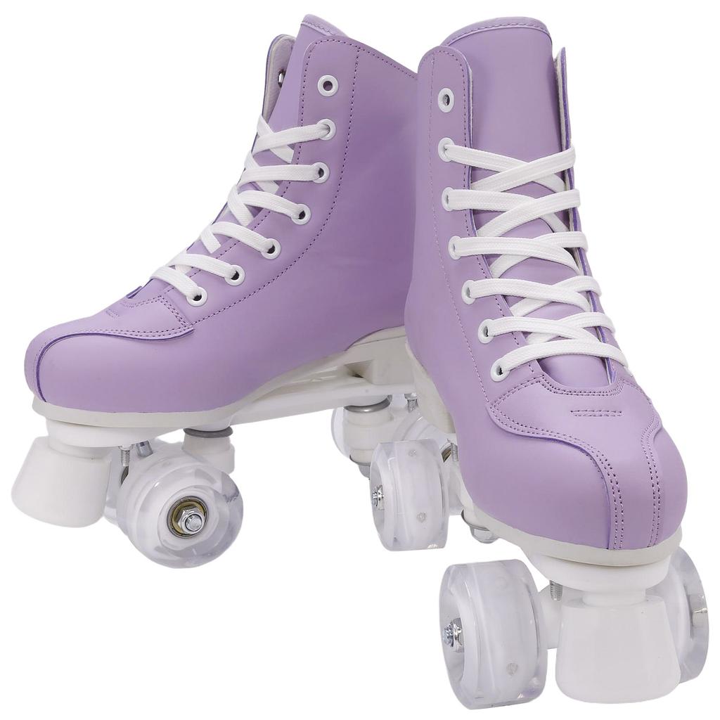 4 Wheel Sliding Skating Sneakers Size 31 32 33 34 Pink Purple Women Kids Double Row Roller Skates Pink Purple Leather Breathable