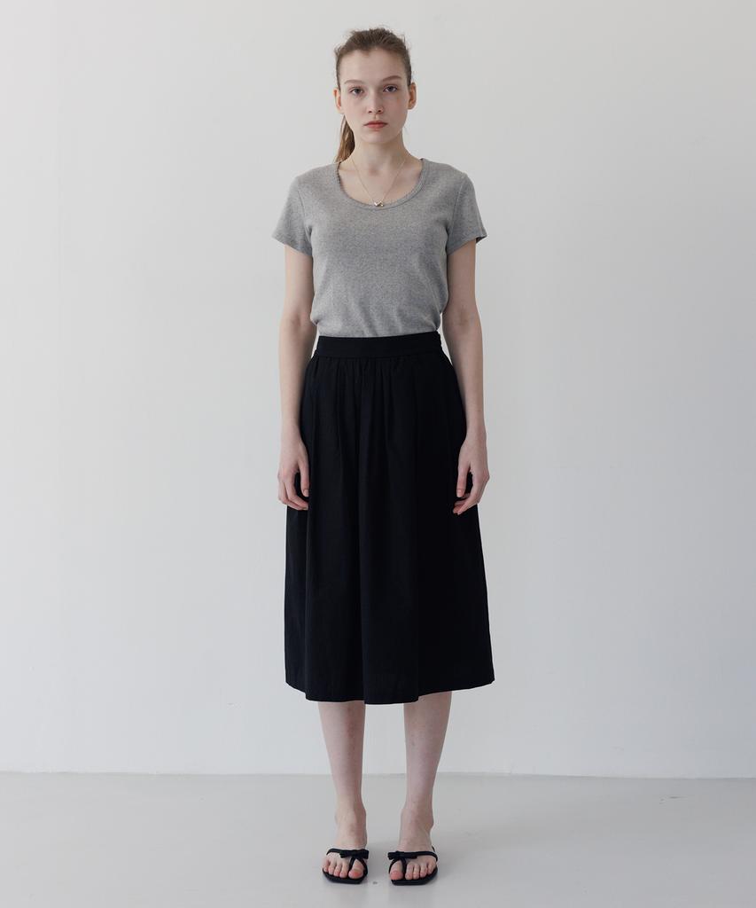Tudument Shirring Long Skirt Black