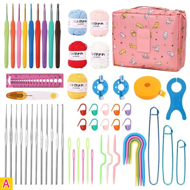 59pcs Complete Knitting Crochet Craft Kit for Adult All-in Starter Set with Yarn Needles Hooks Measuring Tape Scissors-like Tool
