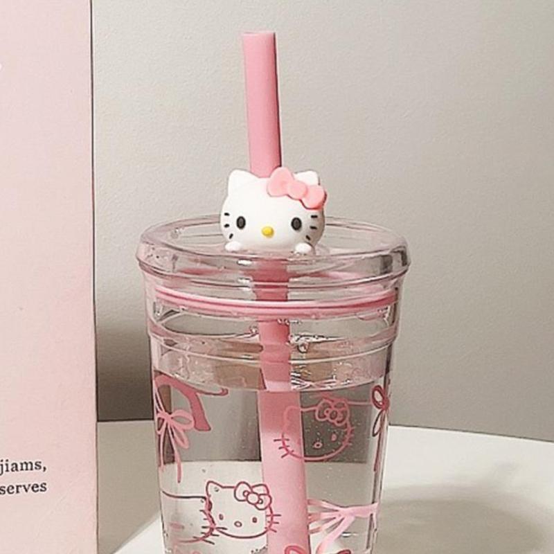 Sanrio Anime Hello Kitty Straw Plastic Water Cup Large Capacity Portable Pc High Temperature Resistant Cup Student Cup Girl Gift
