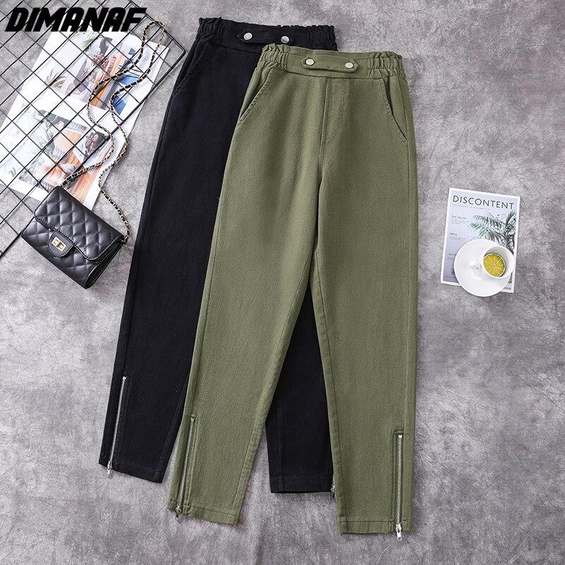 DIMANAF Women Cothing Cotton Long Pants Black Oversize Pants Elastic Waist Vintage Casual Lady Loose Trousers Autumn Winter 2021