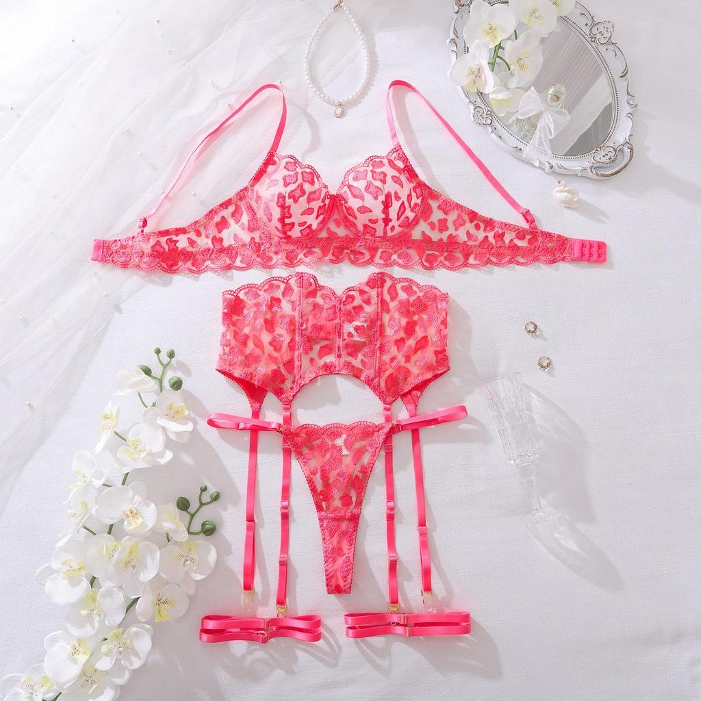 Women's Sexy Embroidery Bra Set Push-up Underwired Lingerie Set Sheer Thin Bra Set