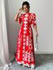 Robe Qipao Florale Rouge avec Coupe Ample et Grand Col