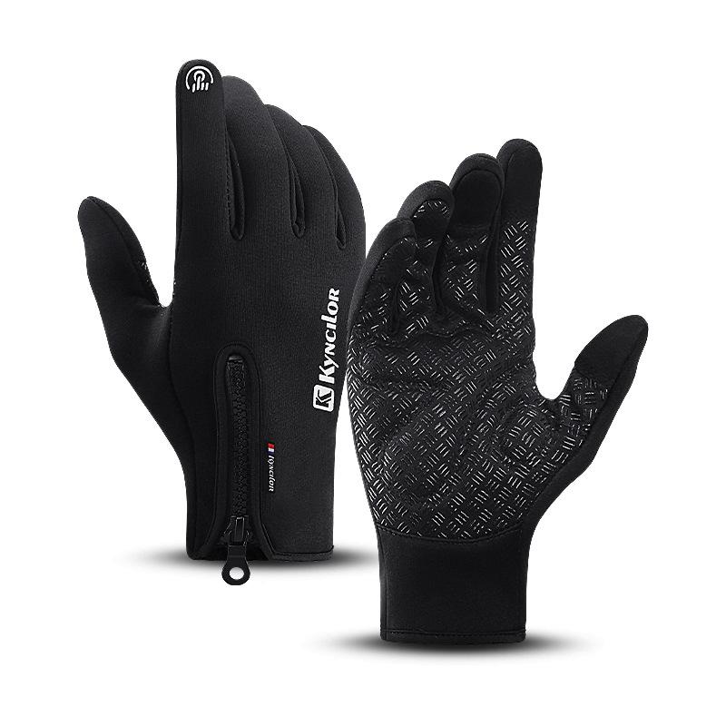 Outdoor winter velvet men s and women s thickened cold-proof and warm touch-screen sports bicycle riding thickened long-finger gloves M