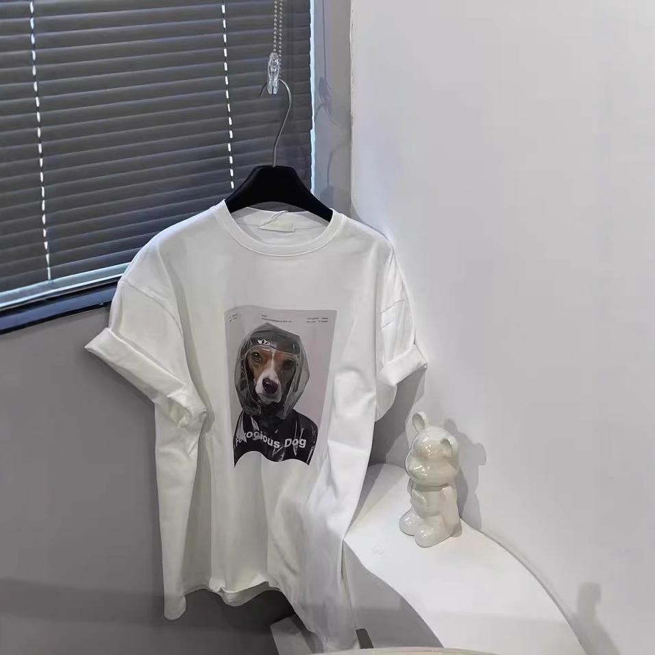 New Summer Casual Loose Versatile Cartoon Dog Printed Short-sleeved T-shirt for Women
