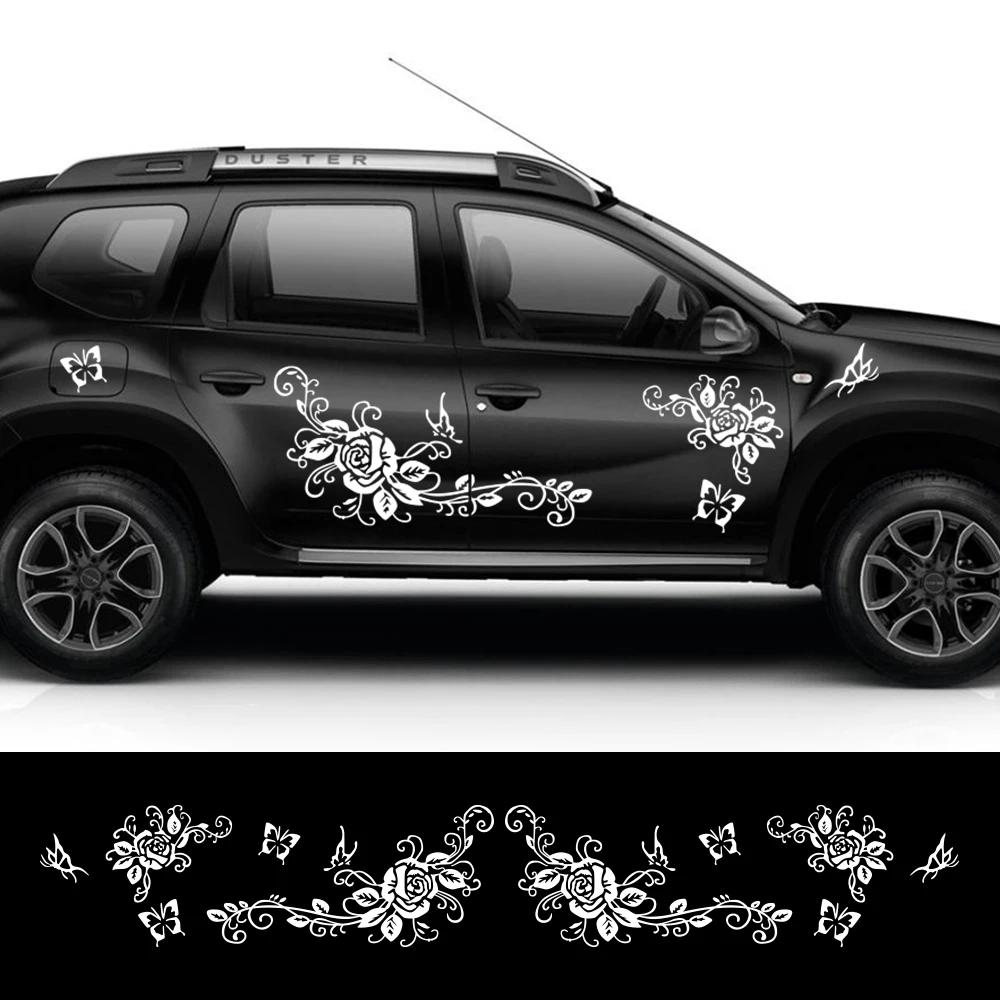Universal Car Door Side Trim Stickers Graphics Butterfly Flower Vine Vinyl Film Decals Decoration Auto SUV Tuning Accessories