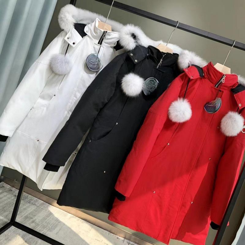 Big goose scissors down jacket Canadian women's medium and long coat hooded fox fur collar thickened jacket