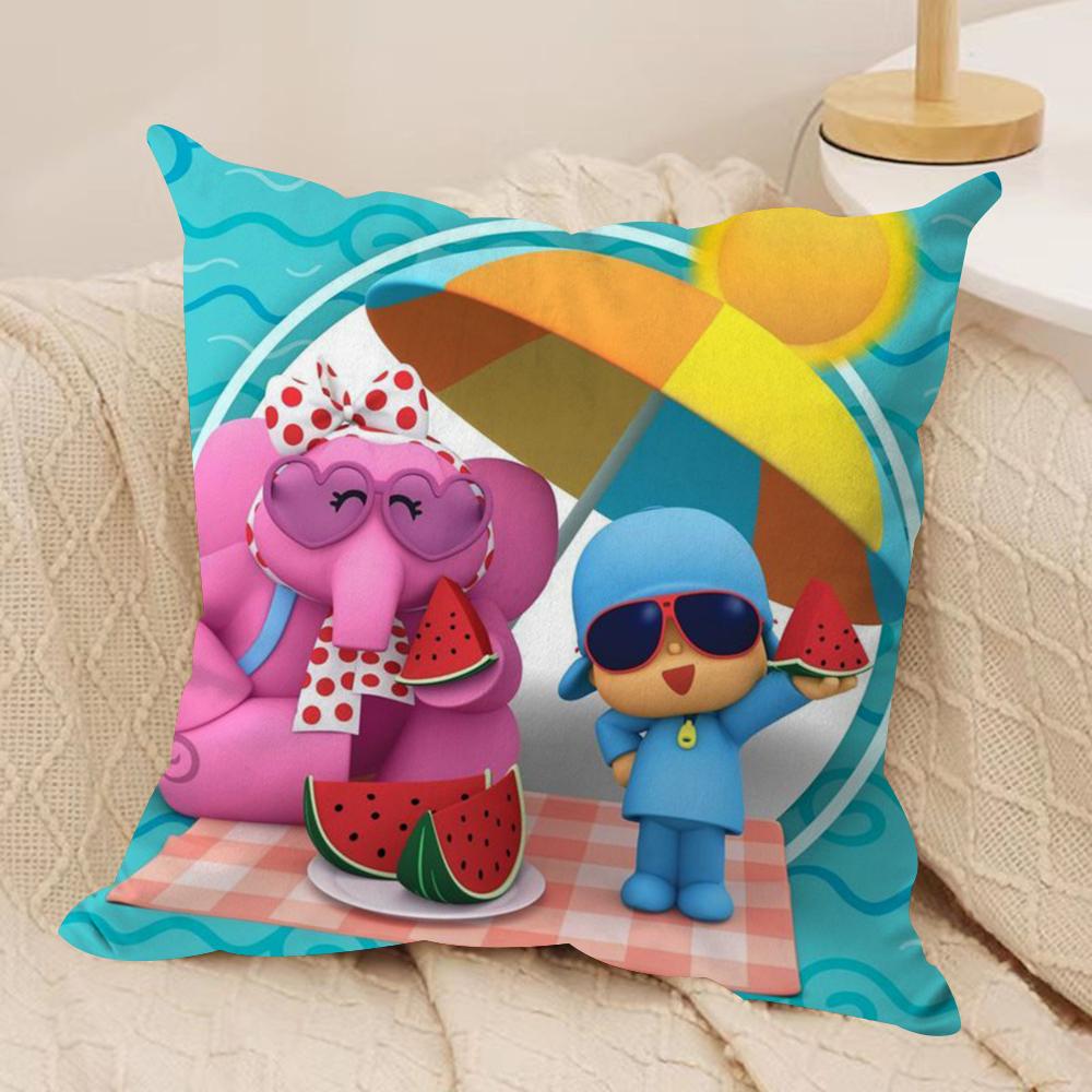 Cartoon Cute PPocoyo Cushion Cover Silky Short Plush DoubleSided Printed Pillow Case for Sofa All Seasons Home Decor Gift