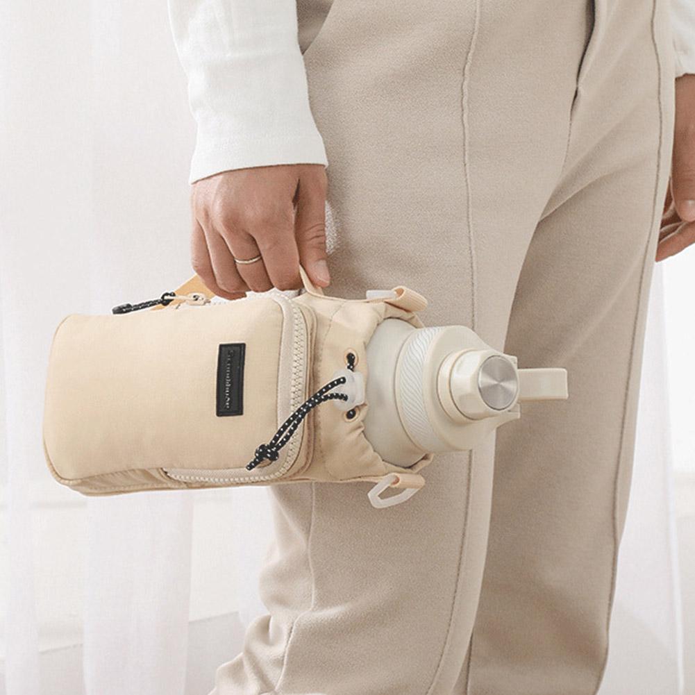 Shoulder Strap Water Bottle Carrier Bag Front Pocket Waterproof Water Bottle Holder Large Opening Adjustable Outdoor Supplies