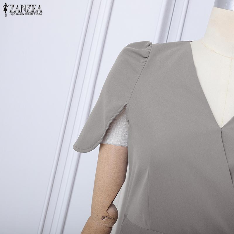 ZANZEA Women Summer V-Neck Casual Short Sleeve Wide Leg Jumpsuits