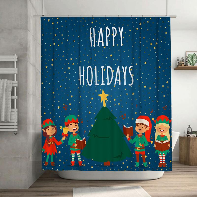 

Tu Christmas Shower Curtain Festive Holiday Decor Red Green Elk Pattern Bathroom Fabric Waterproof Backdrop W60H190(CM)-1 Pcs