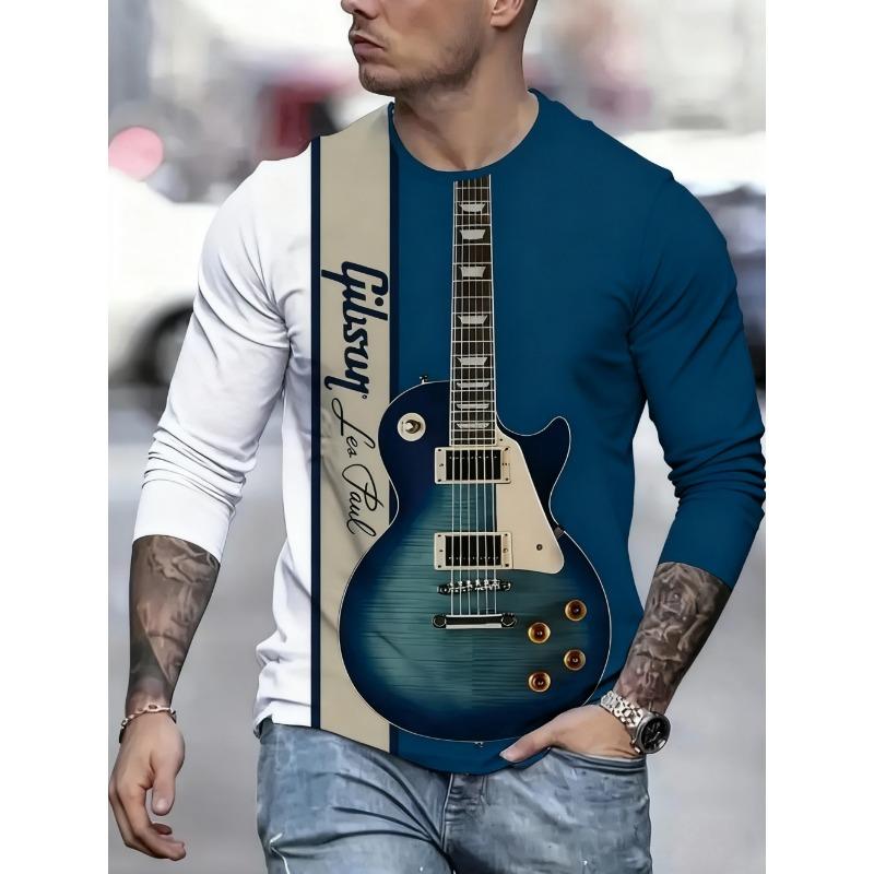 T-shirt Strumenti Musicali da Uomo Chitarra Pianoforte Stampa 3D Manica Lunga Tee Harajuku Y2k Tee Streetwear Top Oversize Abbigliamento Uomo