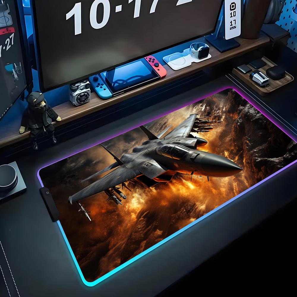 Jet Airplane Mouse Pad RGB Gaming Mousepad Big LED Pad PC Desk Mat Luminous Mouse Pad Large Keyboard Mats Table Rug With Backlit