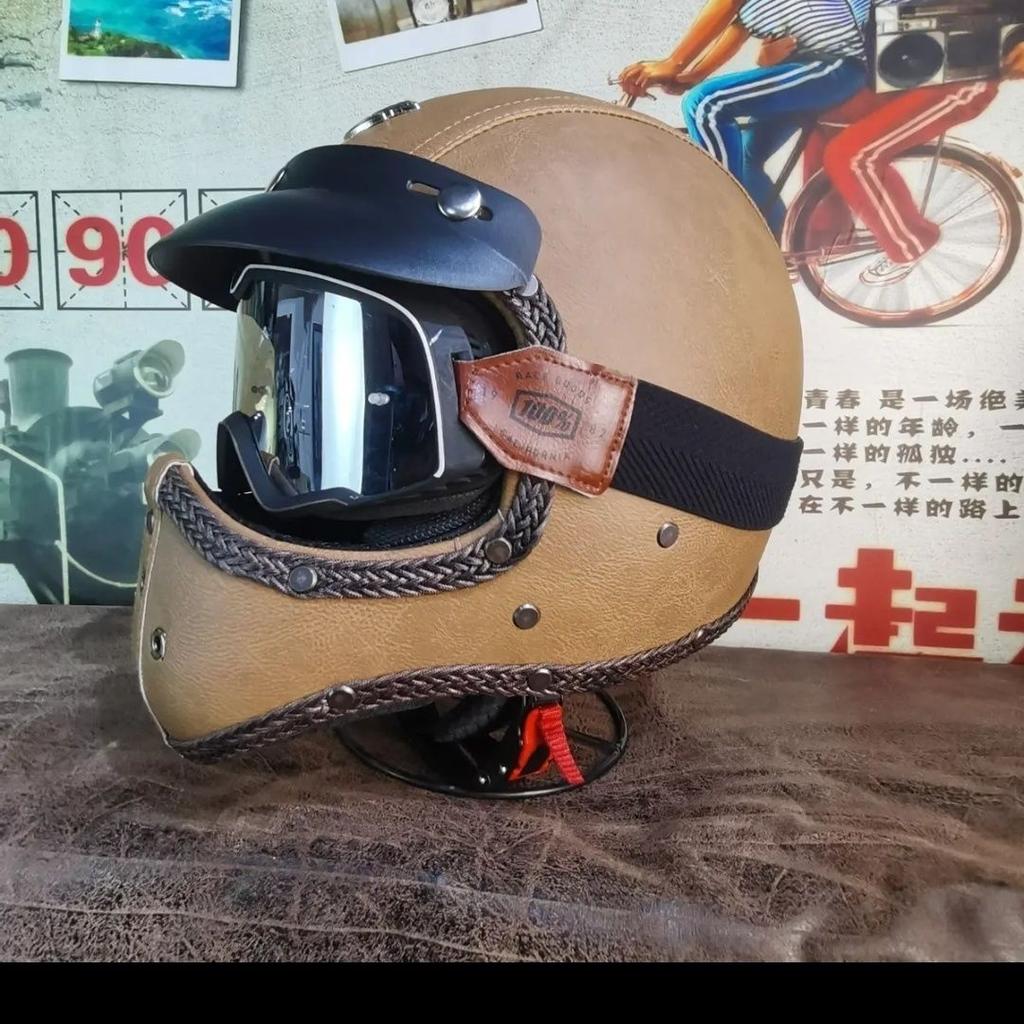 Harley Retro Motorcycle Helmet Helmet Men and Women Couple Pedal Electric Motorcycle Helmet Leather Helmet Four Seasons