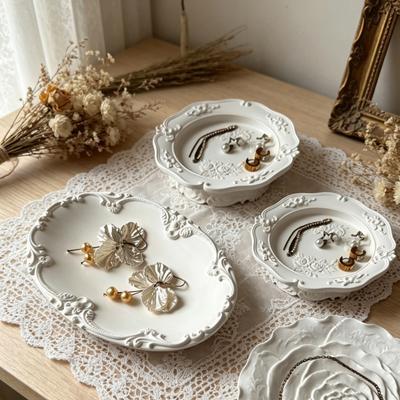 Embossed Jewelry Tray, Vintage Small Trinket Holder Dish for Rings, Necklaces, Bracelets, Keys, Decorative Dresser Storage Organizer Tray for Women,