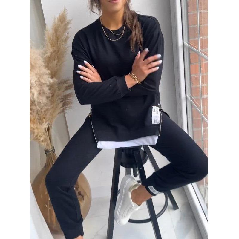 JKASHDK Dámská móda Ležérní Jaro Podzim Jednobarevný potisk Dlouhý rukáv Kalhoty s výstřihem do O Kalhoty Obleky