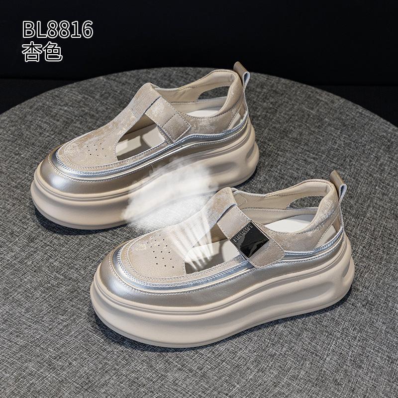 Platform sandals wear summer new leather muffin small casual bag head hole shoes