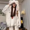 Fur Collar Cat Ears Hooded Zipper Cardigan Sweater Women's Autumn and Winter Great-looking Plush Thickened Loose Top Jacket