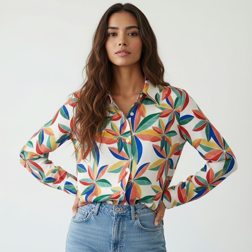 2026 French Retro Light Luxury Classic Print Straight-leg Shirt Medium