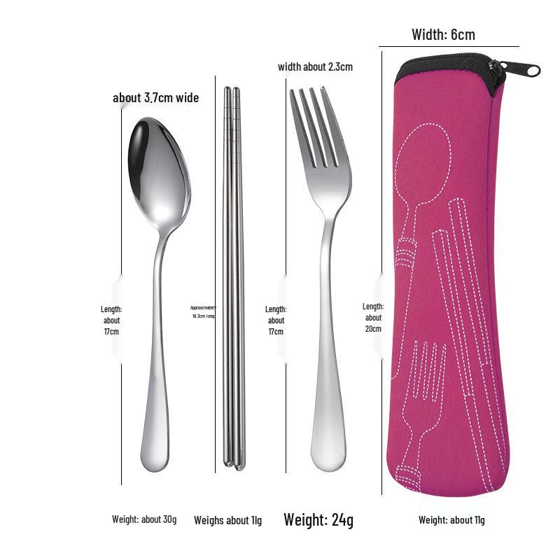 

Portable Stainless Steel Cutlery Set: 4-Piece, Includes Knife, Spoon, Chopsticks, Fork in Outdoor Cloth Bag.