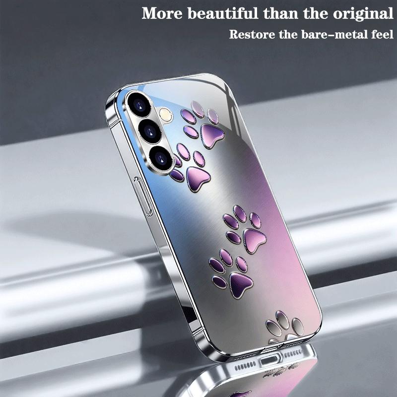 Gradient paw print pattern glass phone case suitable for Samsung GalaxyS26 S25 S24 S22 S21 S20FE/Ultra/Plus anti drop back cover