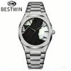 Fashion Bestwin Men's Waterproof Luxury Watch With Shell Dial Quartz Movement Full Stainless Steel Business Casual Wrist Watches