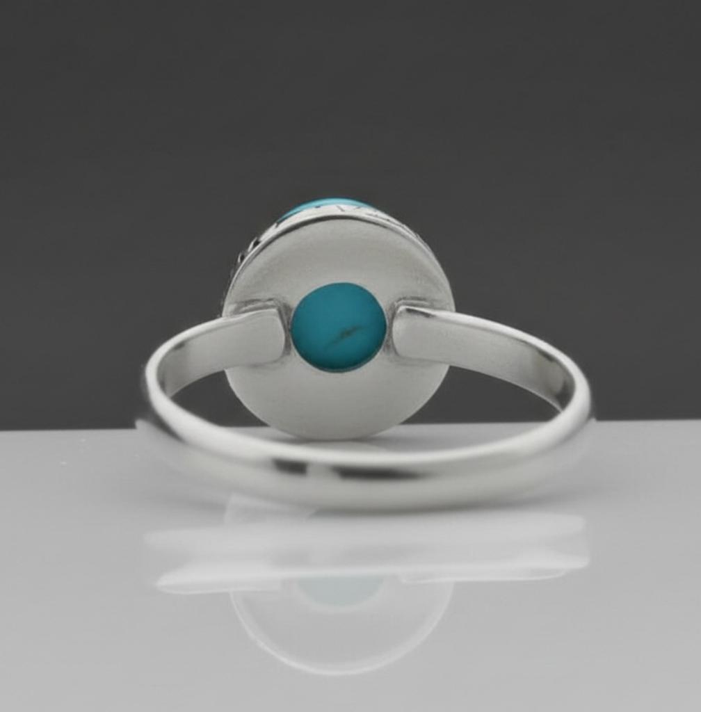 Arizona Turquoise Round Statement Ring, 925 Sterling Silver Jewelry, Minimalist Boho Rope Bazel Ring for Women