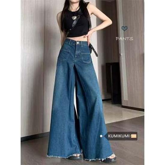 

Джинсы-клеш в европейском и американском стиле с высокой талией в стиле ретро — летние корейские широкие штанины. XL синий