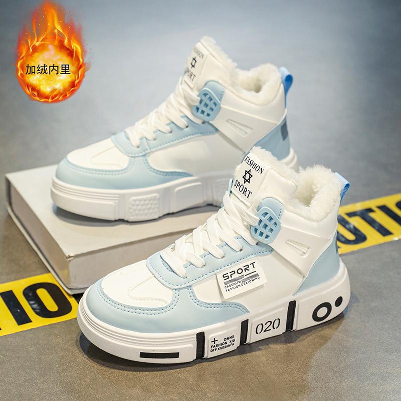 Men's shoes 2025 autumn and winter new high-top board shoes trendy casual sports shoes couple velvet thickened warm cotton shoes