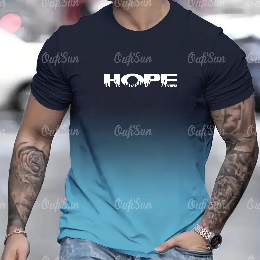 Oversized Tshirt Casual Men's T-Shirt Summer Hope fighting  Short Sleeved T-Shirts For Men 3d Word Printed Tops Men's Clothing